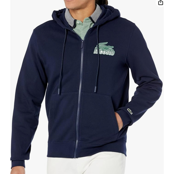 Lacoste Long Sleeve Classic Fit Full Zip Graphic Hoodie Navy Blue 2XL